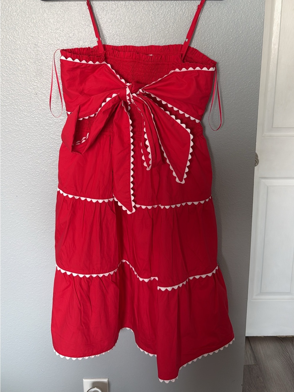 Red Tiered Sundress with Bow Trim
